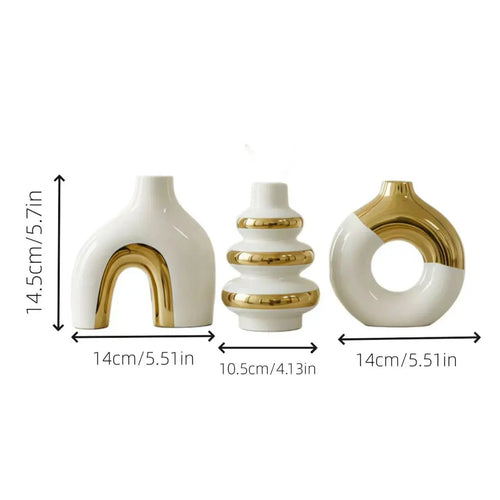 3pcs Nordic Creative Luxury Modern Simple Electroplated Ceramic Flower Vase, Home Decor Ornament Gift For Water Cultivation Dropshipman